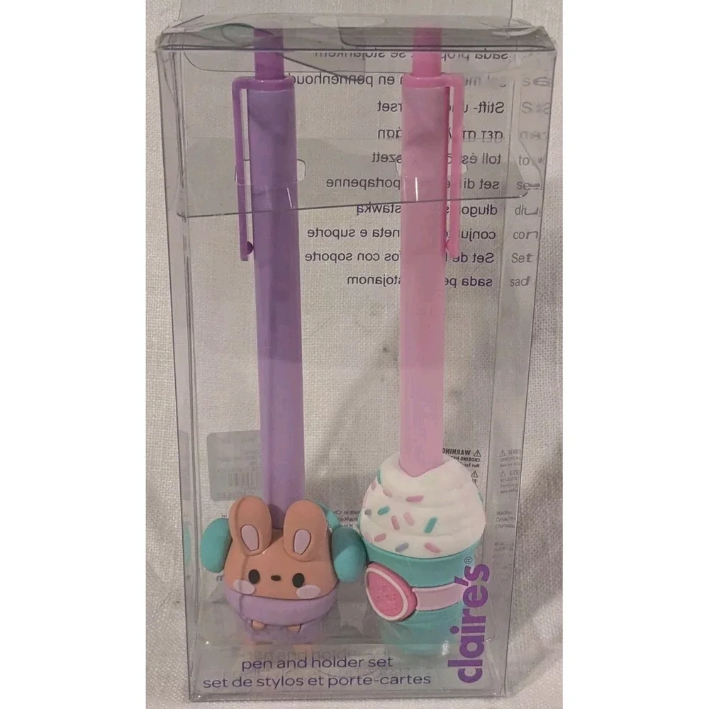 New Kawaii Style Pen & Holder Set Claires Pastel Bunny Rabbit Coffee Cup Cute 2
